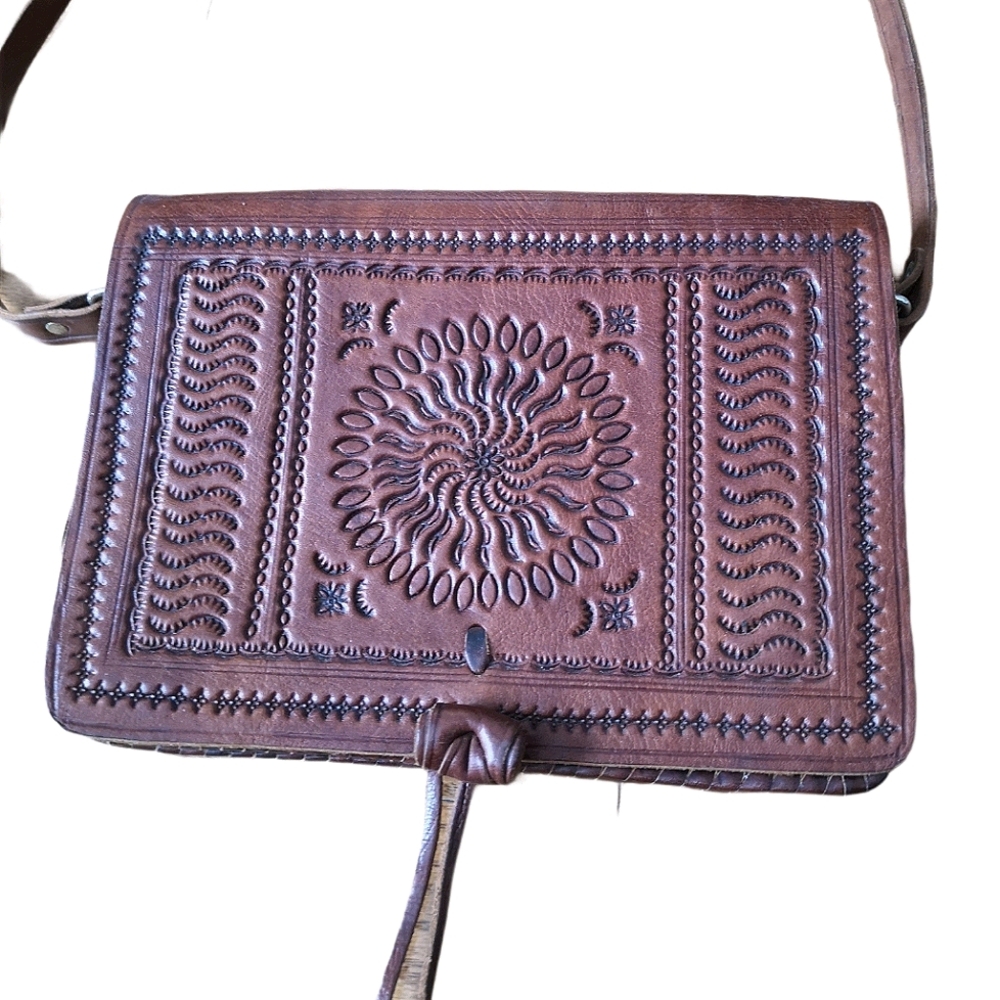Vintage style hand-tooled genuine leather …